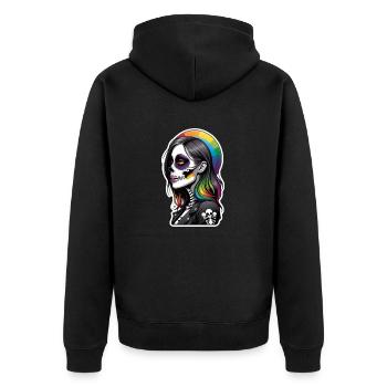 Halloween - Rock & Regenbogen - Unisex Premium Bio Zip Hoodie - Schwarz - Hinten - Nico (187cm)