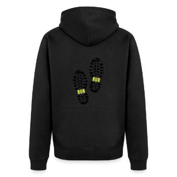 Lauf - sportliche Geschenkidee - Unisex Premium Bio Zip Hoodie - Schwarz - Hinten - Nico (187cm)
