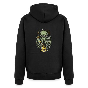 Der Ruf von Cthulhu! - Unisex Premium Bio Zip Hoodie - Schwarz - Hinten - Nico (187cm)