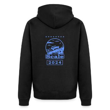 superScale Logo blau 2024 - Unisex Premium Bio Zip Hoodie - Schwarz - Hinten - Nico (187cm)