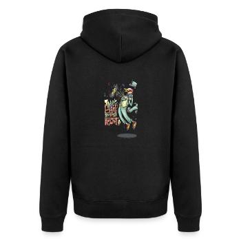 Ein Vogel im Herzen - Unisex Premium Bio Zip Hoodie - Schwarz - Hinten - Nico (187cm)