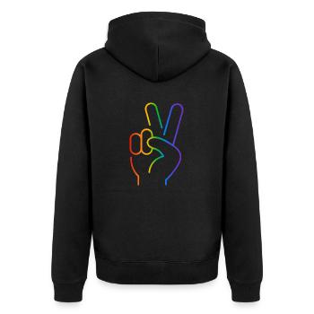 Peace-Zeichen 2 Finger Regenbogen - Unisex Premium Bio Zip Hoodie - Schwarz - Hinten - Nico (187cm)