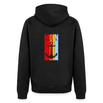 Moin - Guten Morgen - Nordsee - Ostsee - Anker - Unisex Premium Bio Zip Hoodie - Schwarz - Hinten - Nico (187cm)