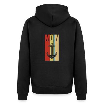 Moin - Guten Morgen - Nordsee - Ostsee - Anker - Unisex Premium Bio Zip Hoodie - Schwarz - Hinten - Nico (187cm)
