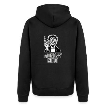 Homme caféiné fumant une cigarette - Monday Mood - Veste à capuche bio Premium Unisexe - noir - Dos - Nico (187cm)