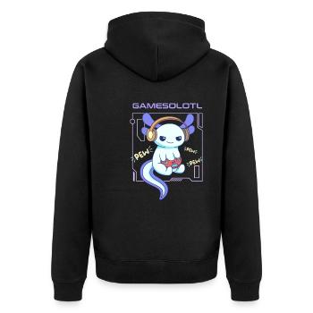 Gamesolotl Word Pun Design für Axolotl-Liebhaber - Unisex Premium Bio Zip Hoodie - Schwarz - Hinten - Nico (187cm)