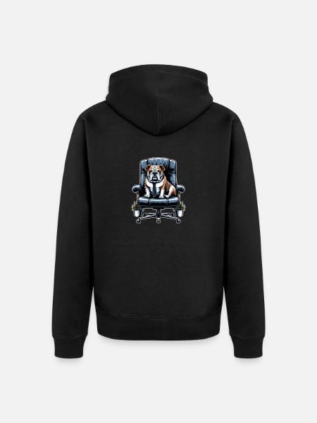 Bulldogge auf Chefsessel - Unisex Premium Bio Zip Hoodie - Schwarz