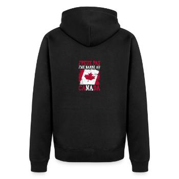 Ich kann nicht in Kanada stecken bleiben - Unisex Premium Bio Zip Hoodie - Schwarz - Hinten - Nico (187cm)