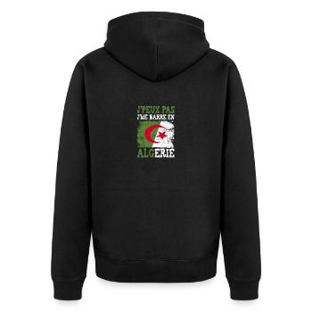 Ich kann nicht in Algerien stecken bleiben - Unisex Premium Bio Zip Hoodie - Schwarz - Hinten - Nico (187cm)