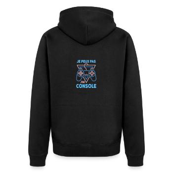 Ich kann nicht, tröstete ich. Für einen Gamer. - Unisex Premium Bio Zip Hoodie - Schwarz - Hinten - Nico (187cm)