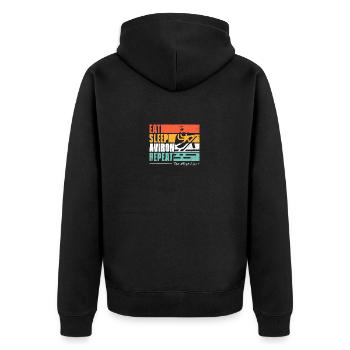 Essen, schlafen, rudern, wiederholen. Für ein Rudergerät - Unisex Premium Bio Zip Hoodie - Schwarz - Hinten - Nico (187cm)