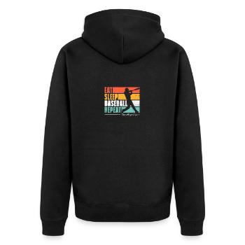 Eat Sleep Baseball Wiederholung. US-Sportfans - Unisex Premium Bio Zip Hoodie - Schwarz - Hinten - Nico (187cm)