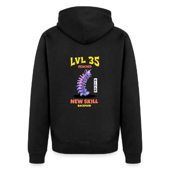 LVL 35 Reached New Skill Backpain - Unisex Premium Bio Zip Hoodie - Schwarz - Hinten - Nico (187cm)