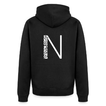 Buchstabe N - Unisex Premium Bio Zip Hoodie - Schwarz - Hinten - Nico (187cm)