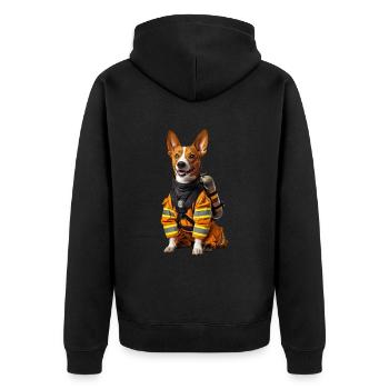 Basenji - Unisex Premium Bio Zip Hoodie - Schwarz - Hinten - Nico (187cm)