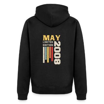Mai 2008 - Geburtstagsgeschenk geboren im Mai 2008 Mai - Unisex Premium Bio Zip Hoodie - Schwarz - Hinten - Nico (187cm)