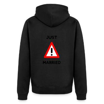 GERADE VERHEIRATET. Junggesellinnenabschied. HEILIGER VALENTIN. PAAR - Unisex Premium Bio Zip Hoodie - Schwarz - Hinten - Nico (187cm)