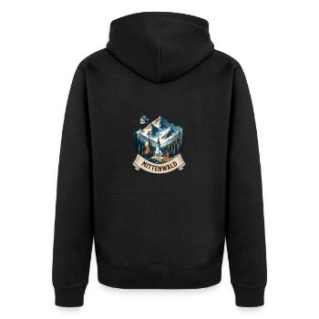 Mittenwald Geige Seilbahn Berge - Unisex Premium Bio Zip Hoodie - Schwarz - Hinten - Nico (187cm)