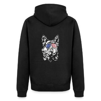 Hungarian Mudi America Flag Sunglasses Dogs - Unisex Premium Organic Zip Hoodie - black - Back - Nico (187cm)