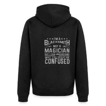 Lustiger Schmied Spruch & Schmieden - Unisex Premium Bio Zip Hoodie - Schwarz - Hinten - Nico (187cm)