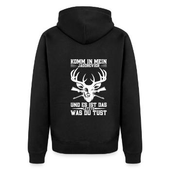 Wildschweinjagd Jäger Hochsitz Elchjagd Jagdschein - Unisex Premium Bio Zip Hoodie - Schwarz - Hinten - Nico (187cm)