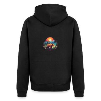 Farbvolles Logo Von einem Bären Wald Berge Sonne - Unisex Premium Bio Zip Hoodie - Schwarz - Hinten - Nico (187cm)