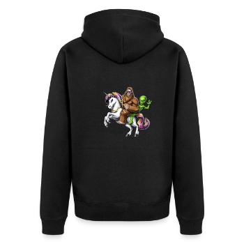 Bigfoot Alien Reitet Einhorn - Unisex Premium Bio Zip Hoodie - Schwarz - Hinten - Nico (187cm)