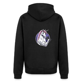 Unicorn Gym Fitness - Unisex Premium Organic Zip Hoodie - black - Back - Nico (187cm)
