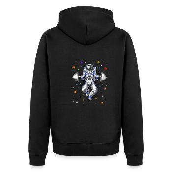 Astronauten-Fitness-Kniebeugen - Unisex Premium Bio Zip Hoodie - Schwarz - Hinten - Nico (187cm)