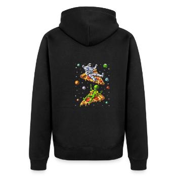 Astronaut And Alien Riding Pizza - Unisex Premium Organic Zip Hoodie - black - Back - Nico (187cm)