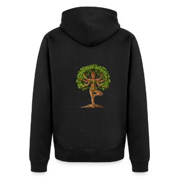 Yoga-Baum des Lebens - Unisex Premium Bio Zip Hoodie - Schwarz - Hinten - Nico (187cm)