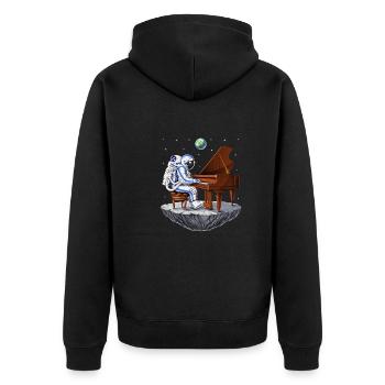 Weltraumastronaut Pianist - Unisex Premium Bio Zip Hoodie - Schwarz - Hinten - Nico (187cm)