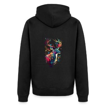 Jagd auf Hirsche bunt - Unisex Premium Bio Zip Hoodie - Schwarz - Hinten - Nico (187cm)