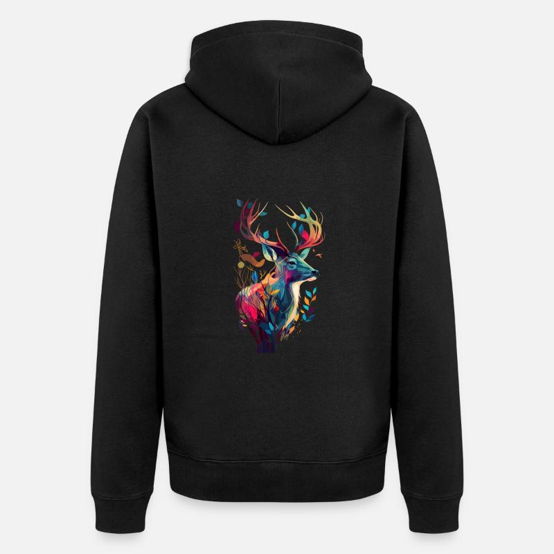 Jagd auf Hirsche bunt - Unisex Premium Bio Zip Hoodie - Schwarz