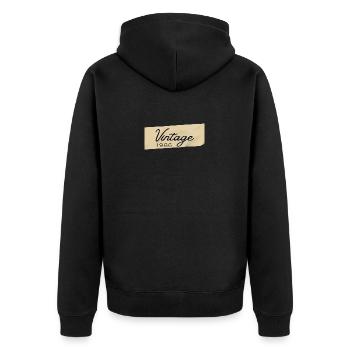 Vintage-Schrift von 1986 auf Holz - Unisex Premium Bio Zip Hoodie - Schwarz - Hinten - Nico (187cm)