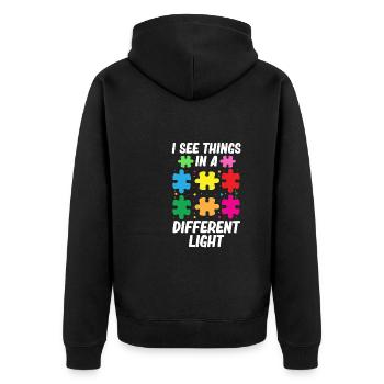 Autismus Autist - Unisex Premium Bio Zip Hoodie - Schwarz - Hinten - Nico (187cm)