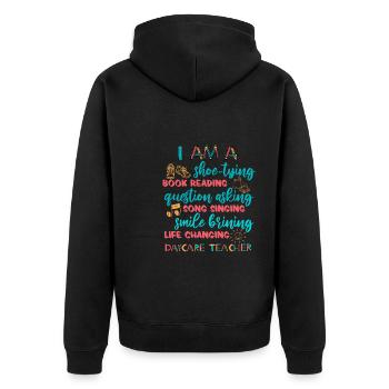 Kindergärtnerin Tagesmutter Erzieher - Unisex Premium Bio Zip Hoodie - Schwarz - Hinten - Nico (187cm)