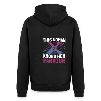 Parkour Runner - Unisex Premium Organic Zip Hoodie - black - Back - Nico (187cm)