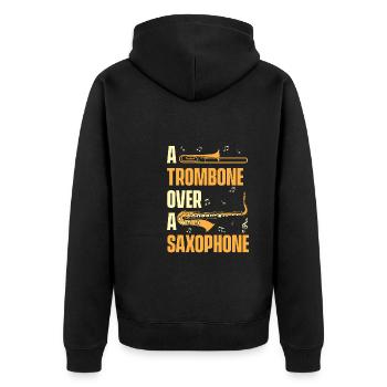 Posaune - Unisex Premium Bio Zip Hoodie - Schwarz - Hinten - Nico (187cm)