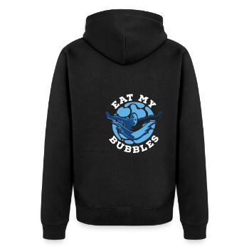 Schwimmen Schwimmer Iss Meine Blasen - Unisex Premium Bio Zip Hoodie - Schwarz - Hinten - Nico (187cm)