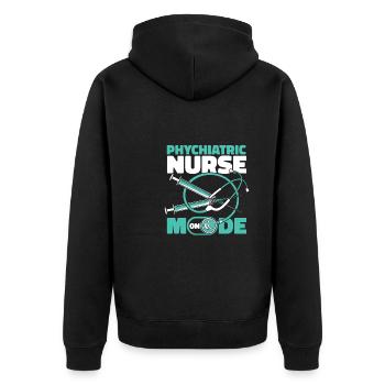 Krankenschwester - Unisex Premium Bio Zip Hoodie - Schwarz - Hinten - Nico (187cm)
