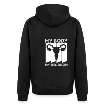 Hysterektomie - Unisex Premium Bio Zip Hoodie - Schwarz - Hinten - Nico (187cm)
