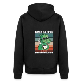 Dinosaurier Kaffee Sonnenbrille - Unisex Premium Bio Zip Hoodie - Schwarz - Hinten - Nico (187cm)