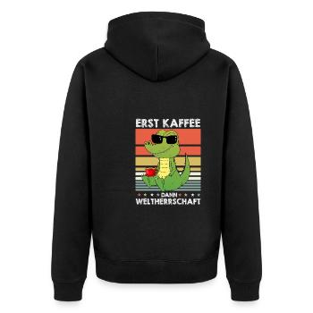 Krokodil Alligator Kaffee-Sonnenbrille - Unisex Premium Bio Zip Hoodie - Schwarz - Hinten - Nico (187cm)