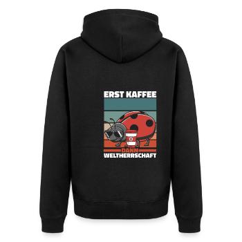 Marienkäfer Kaffee Sonnenbrille - Unisex Premium Bio Zip Hoodie - Schwarz - Hinten - Nico (187cm)
