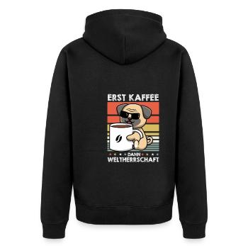 Mops Hund Kaffee-Sonnenbrille - Unisex Premium Bio Zip Hoodie - Schwarz - Hinten - Nico (187cm)