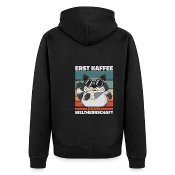 Waschbär Sonnenbrille Kaffee - Unisex Premium Bio Zip Hoodie - Schwarz - Hinten - Nico (187cm)