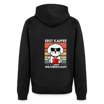 Bichon Frize Sonnenbrille Kaffee - Unisex Premium Bio Zip Hoodie - Schwarz - Hinten - Nico (187cm)