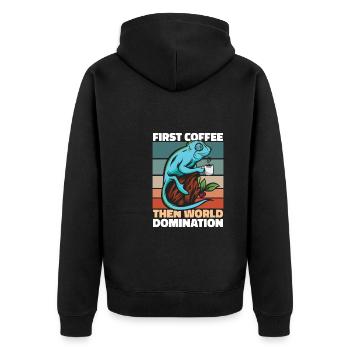 Chameleon Chamäleon Kaffee Sonnenbrille - Unisex Premium Bio Zip Hoodie - Schwarz - Hinten - Nico (187cm)