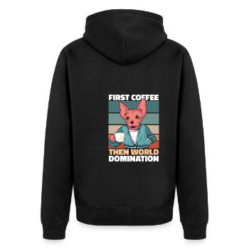 Sphynx Katze Kaffee - Unisex Premium Bio Zip Hoodie - Schwarz - Hinten - Nico (187cm)